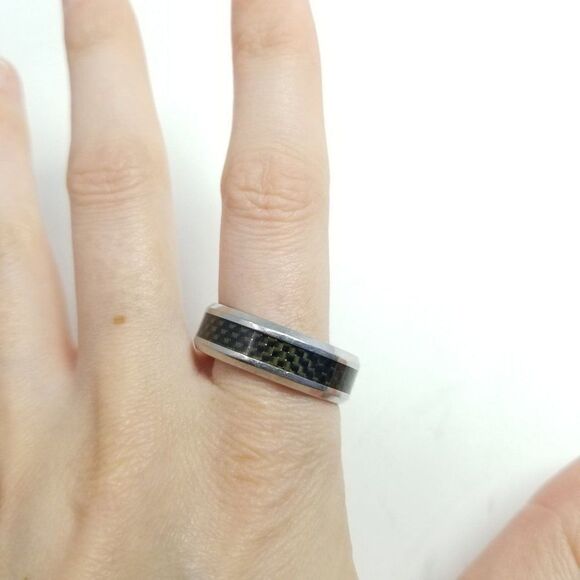 Vintage Black and Silver Tone Band Ring, Size 13, Stacking Estate - Picture 2 of 4